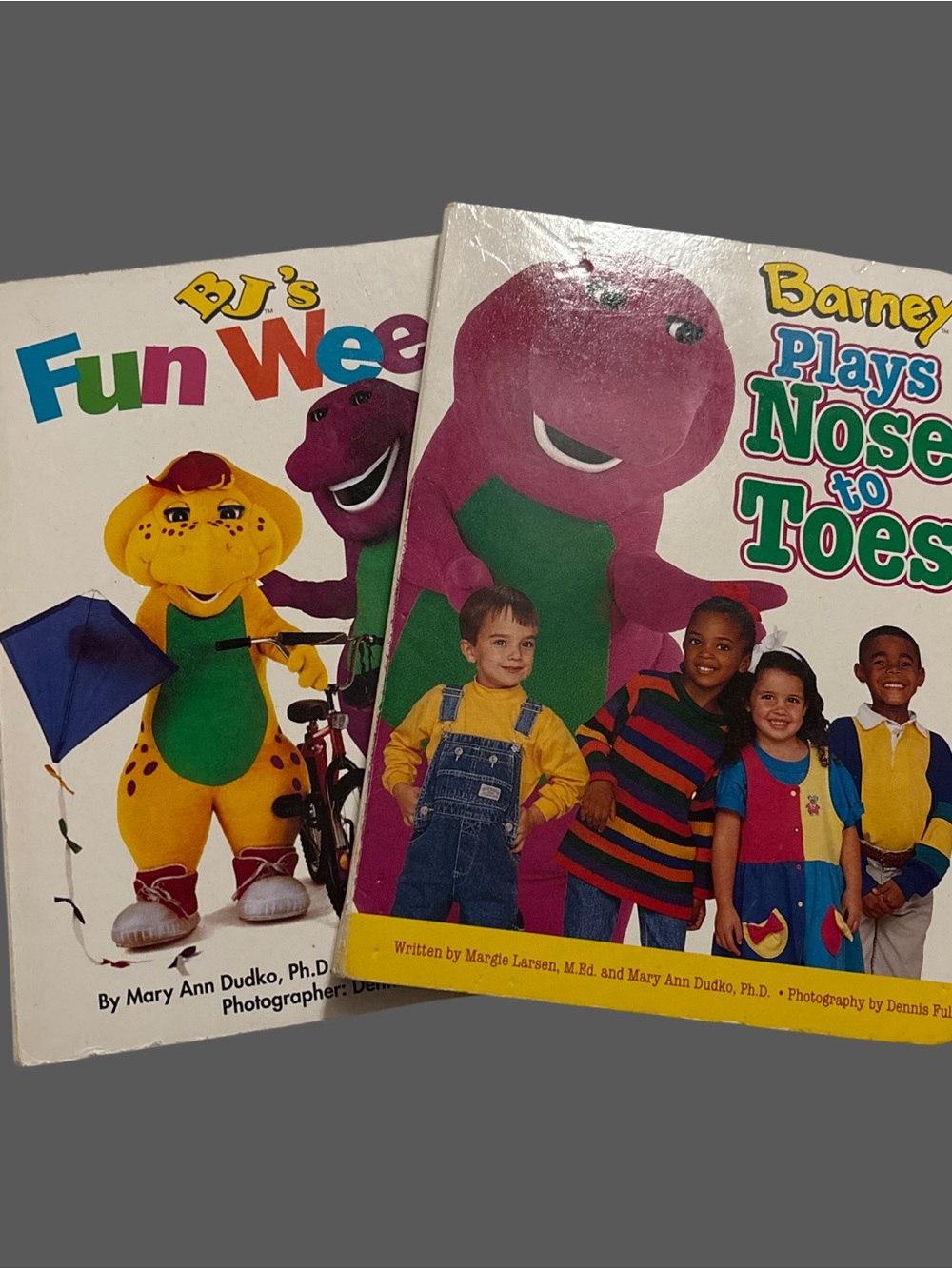 Vintage 1996 "Barney Plays Nose to Toes" and  BJ's Fun Week".